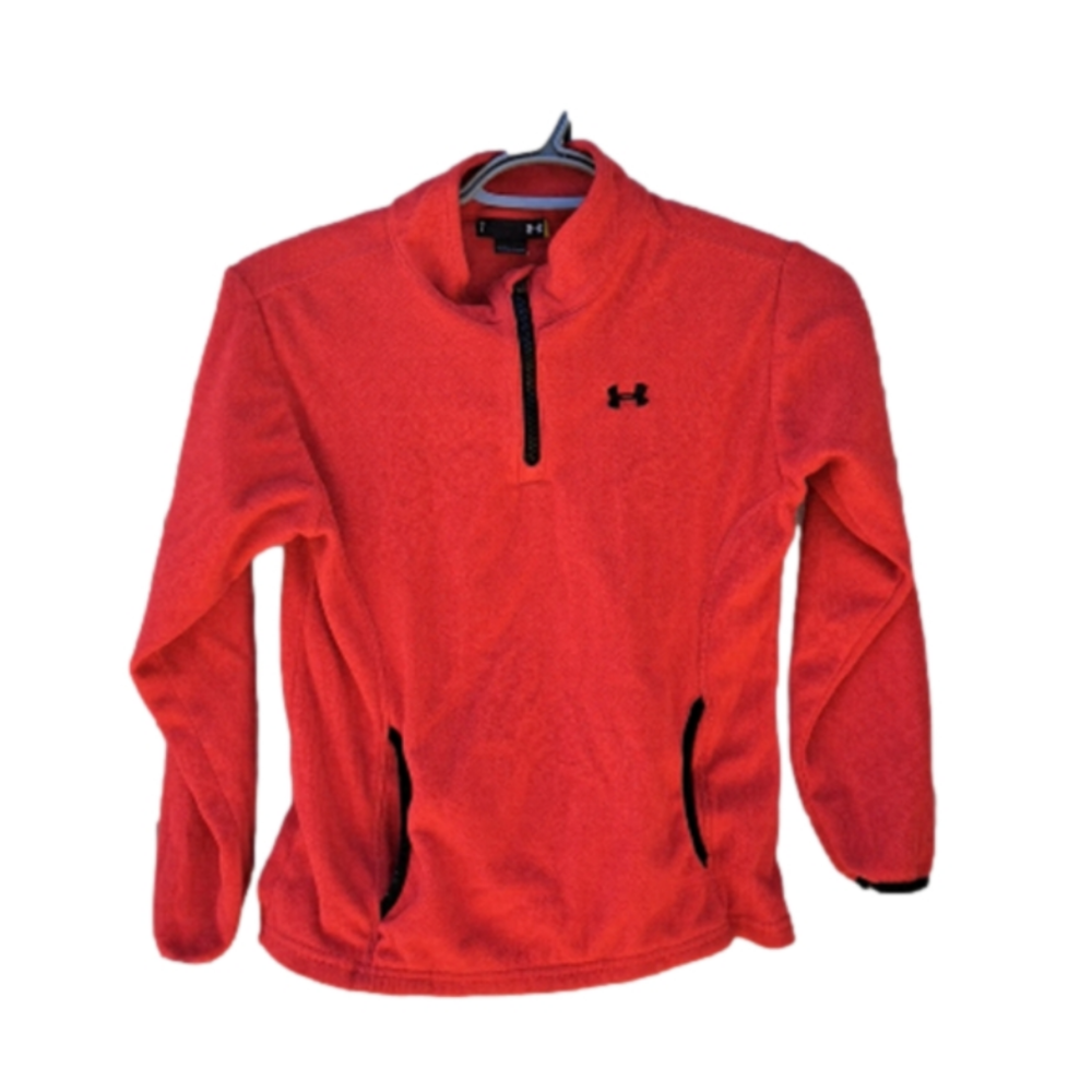 Underarmour kid size 7 red sweater zip up pockets long sleeve fleece lightweight